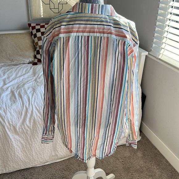 Y2K Colorful Striped Cubavera button down Cotton Top. - Picture 5 of 5